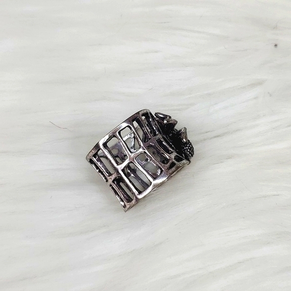 Y2K Rhinestone Hot Topic Jumping Spider Cobweb Web Black Cuff Ring Halloween - Picture 6 of 16